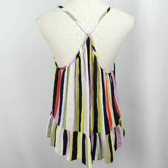 LOFT Peplum Tank Top Size L Striped Racerback Ruffle Hem Boho Beach Retro Summer - Picture 5 of 10